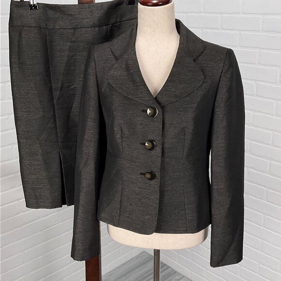 Le Suit  Women 4 Black White Flecked Peplum Polyester Classic Career Party Flaws - Picture 1 of 16